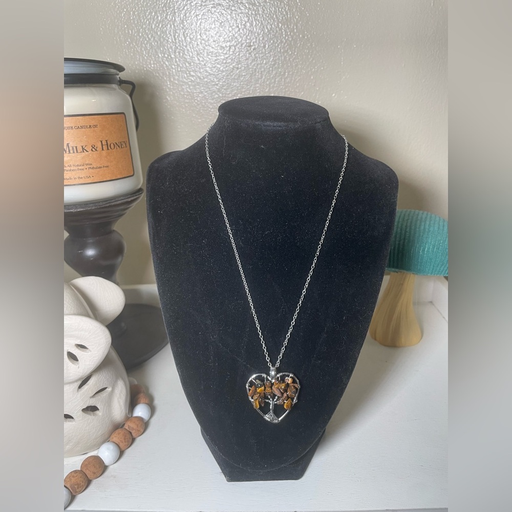 Tiger eye Family Tree Pendant Necklace